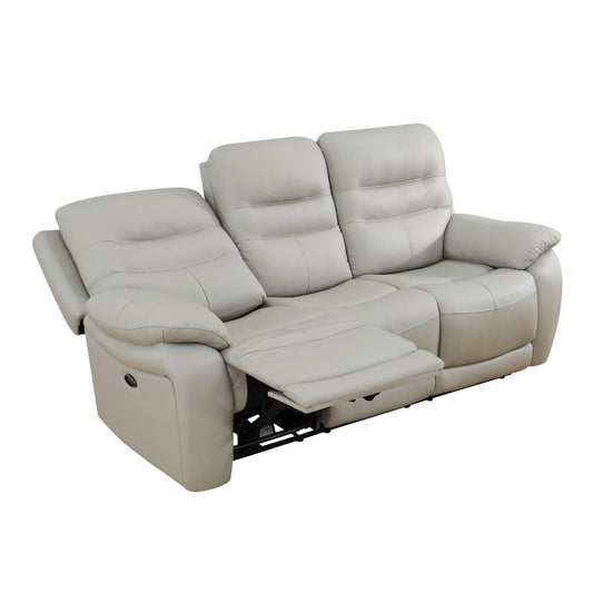 UOCFYK Electric Power Recliner Sofa Genuine Breathing Leather Recliner Couch 3-Seater, Comfy Wide Lazy Top Grain Leather Sofa with USB Port for Living Room (Grey, Three-Seater Sofa)