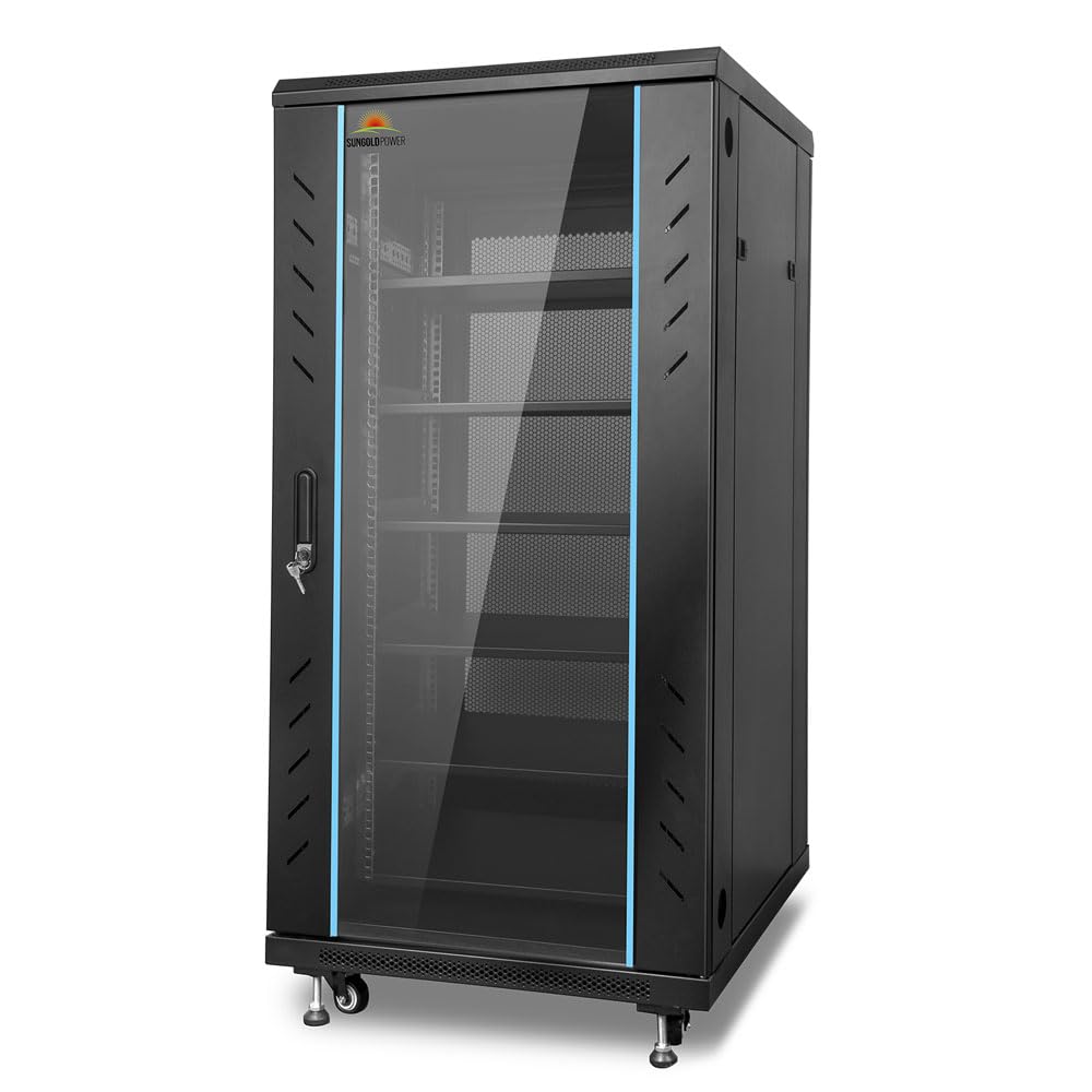 SGPWATT SUNGOLDPOWER 6-Layer Enclosed Battery Cabinet with 600A Bus Bar and Wheels, Compatible 100AH 3U Rack LiFePO4 Lithium Batteries, Ventilation Design, for Solar System and Energy Storage