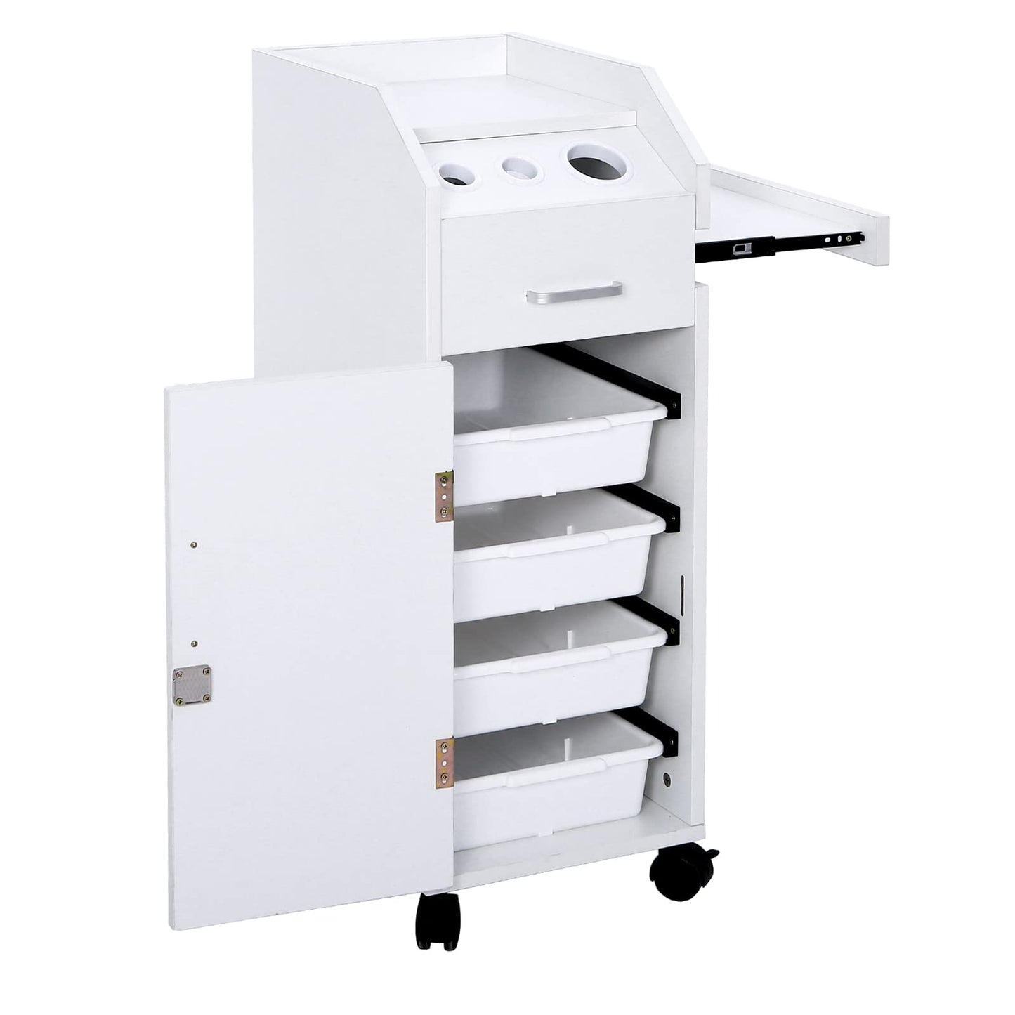 JHshop Salon Utility Station with Wheels Barber Hair Stylist Rolling Trolley Spa Storage Furniture,Salon Trolley Cart with Wheels & Drawers,Hair Cart Organizer,Rolling Salon Storage Cabinets - White