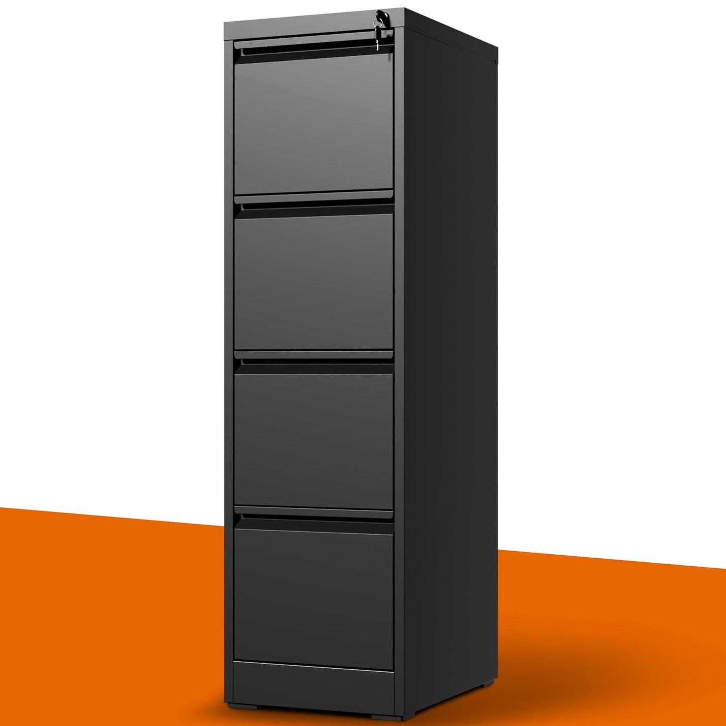 4 Drawer File Cabinet with Lock, Metal Vertical File Cabinets for Home Office, Office Furniture for Organization Hanging Legal/Letter/A4, Office File Cabinet Storage Cabinet, Require Assembly, Black