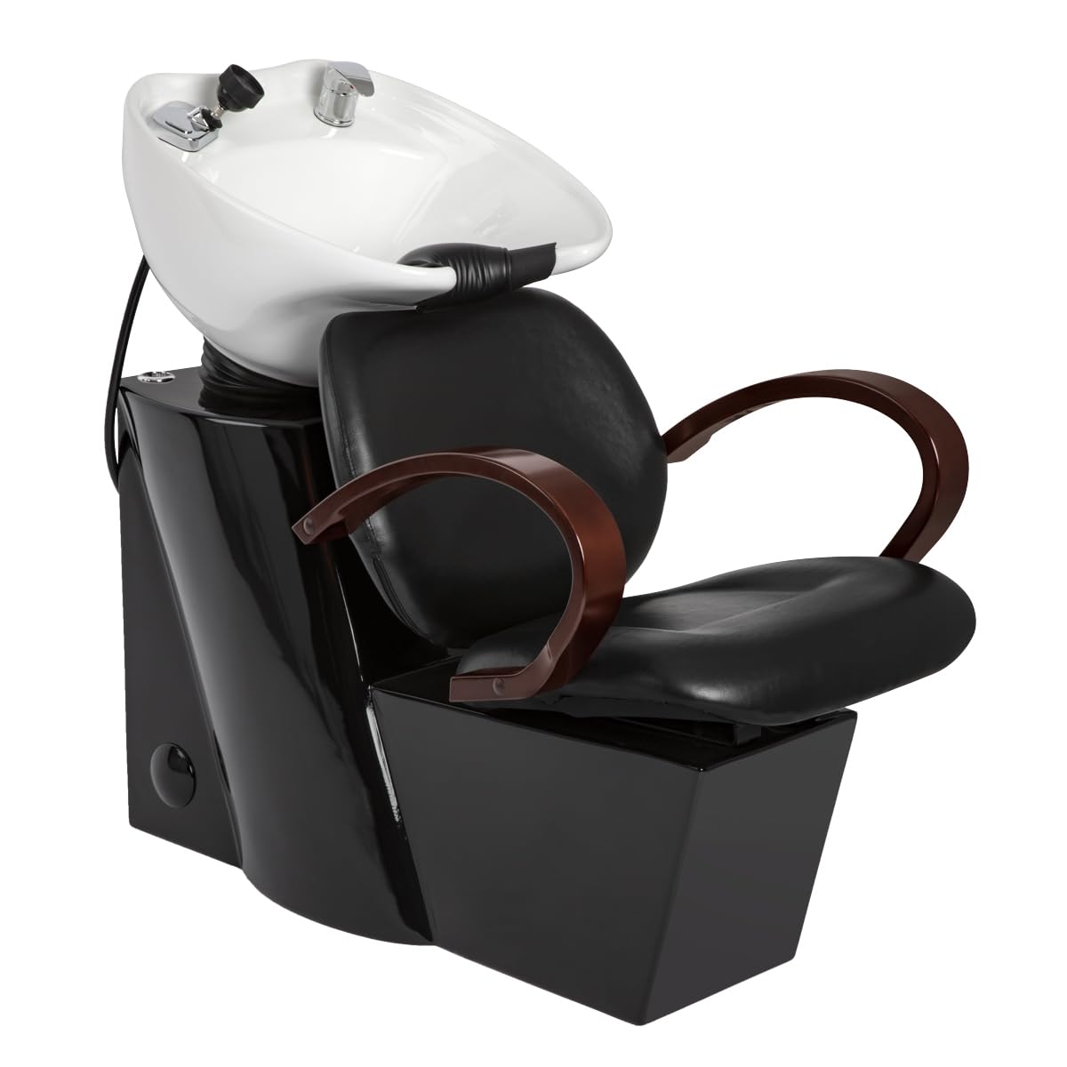 Minerva Beauty Ashburn Shampoo Bowl and Chair in Black with White Bowl