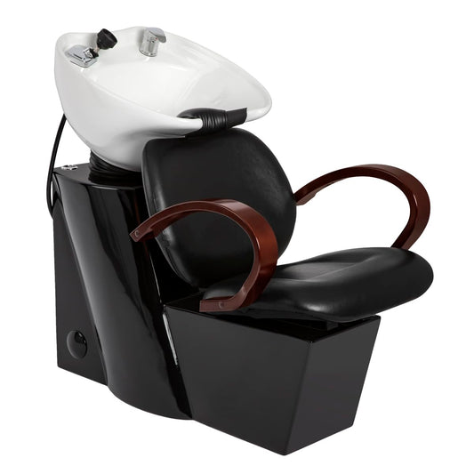 Minerva Beauty Ashburn Shampoo Bowl and Chair in Black with White Bowl