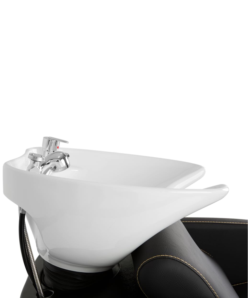 Buy-Rite Zara Shampoo Backwash Unit with Gold Stitching for Professional Salons, Tilting Porcelain Bowl, Extra Lumbar Support, Wide Seat for Comfort, Modern European Design, YLG-192-BW-GOLD-WHITEBOWL