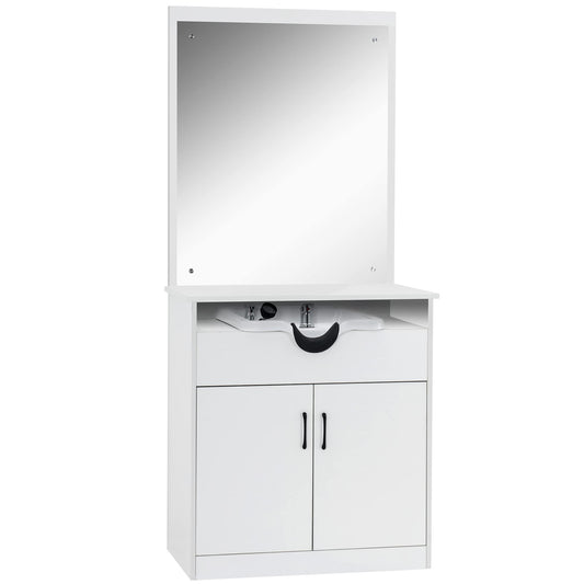 BarberPub Backwash Shampoo Bowl Sink Chair Station with Mirror Salon Styling Cabinet Spa Equipment 3130 (White)