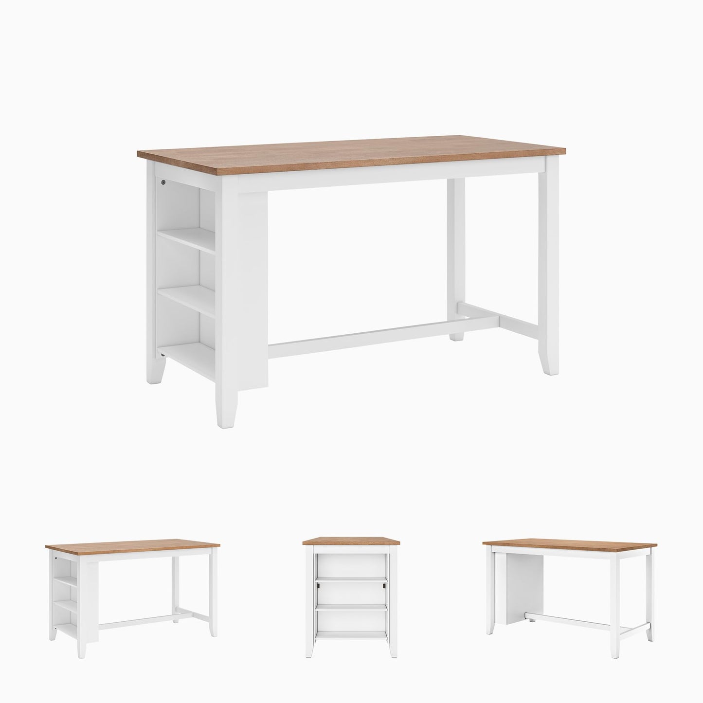 Signature Design by Ashley Gesthaven Farmhouse Counter Height Dining Table with 3 Shelves and Trestle Base, Light Brown & White