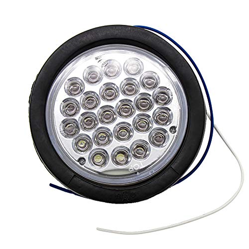 All Star Truck Parts 4in Round LED Trailer Tail Light, IP67 Waterproof, 24 LEDs, 2 Red + 2 White, Model ASTPL012R4C2