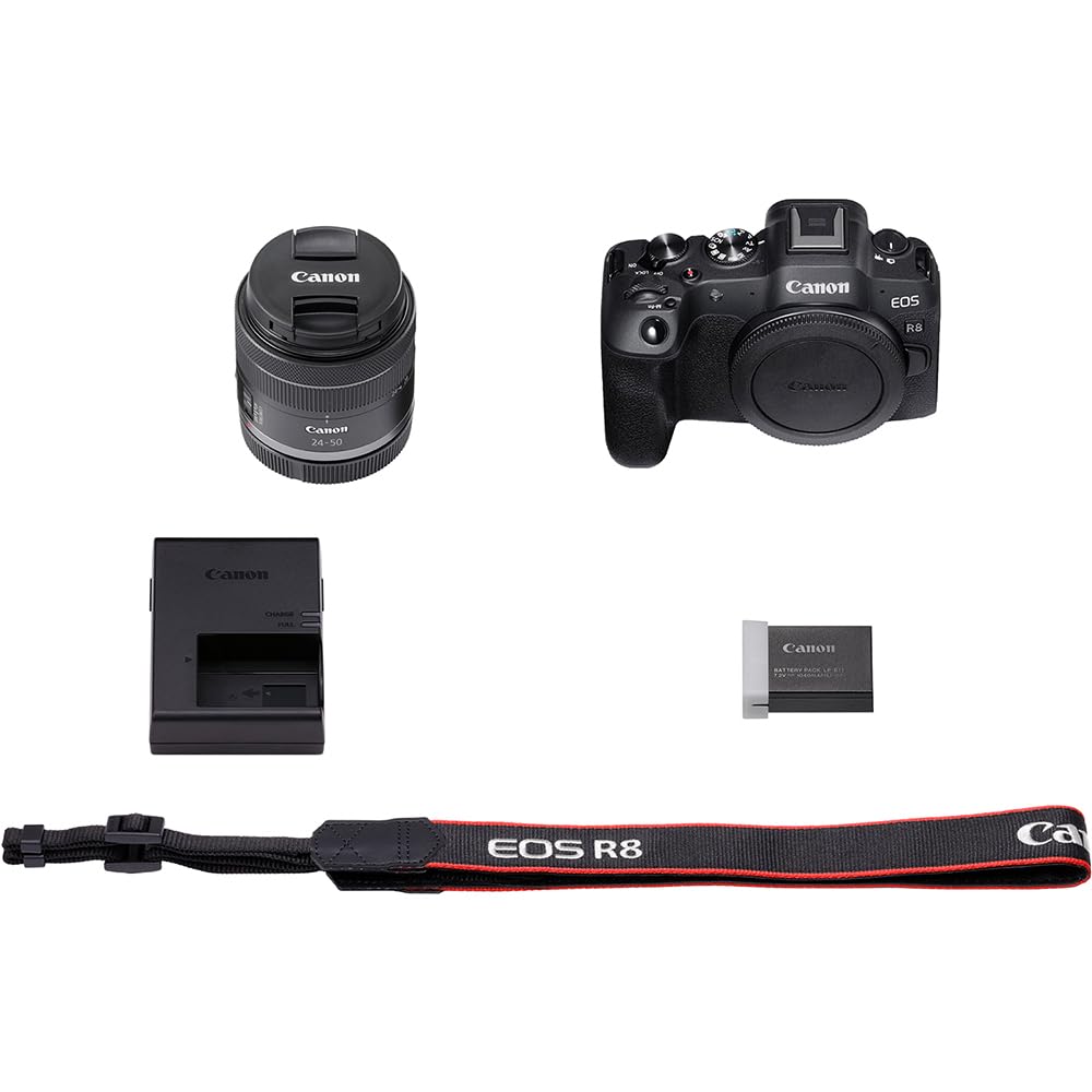 Canon EOS R8 Full Frame Mirrorless Camera + RF 24-50mm F4.5-6.3 is STM Lens 5803C012 Bundle with Lexar Premium 64GB SDXC Memory Card, Deco Essentials Camera Bag and Corel Photo Video Suite