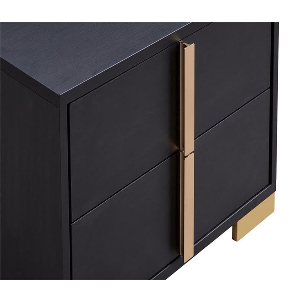 Pemberly Row 2-Drawer Wood Nightstand, 22.25 in H x 21.75 in W x 16.25 in D, Black and Gold Finish, Art Deco Style, Metal Glide Drawers, Geometric Accent, Bedroom Furniture Storage