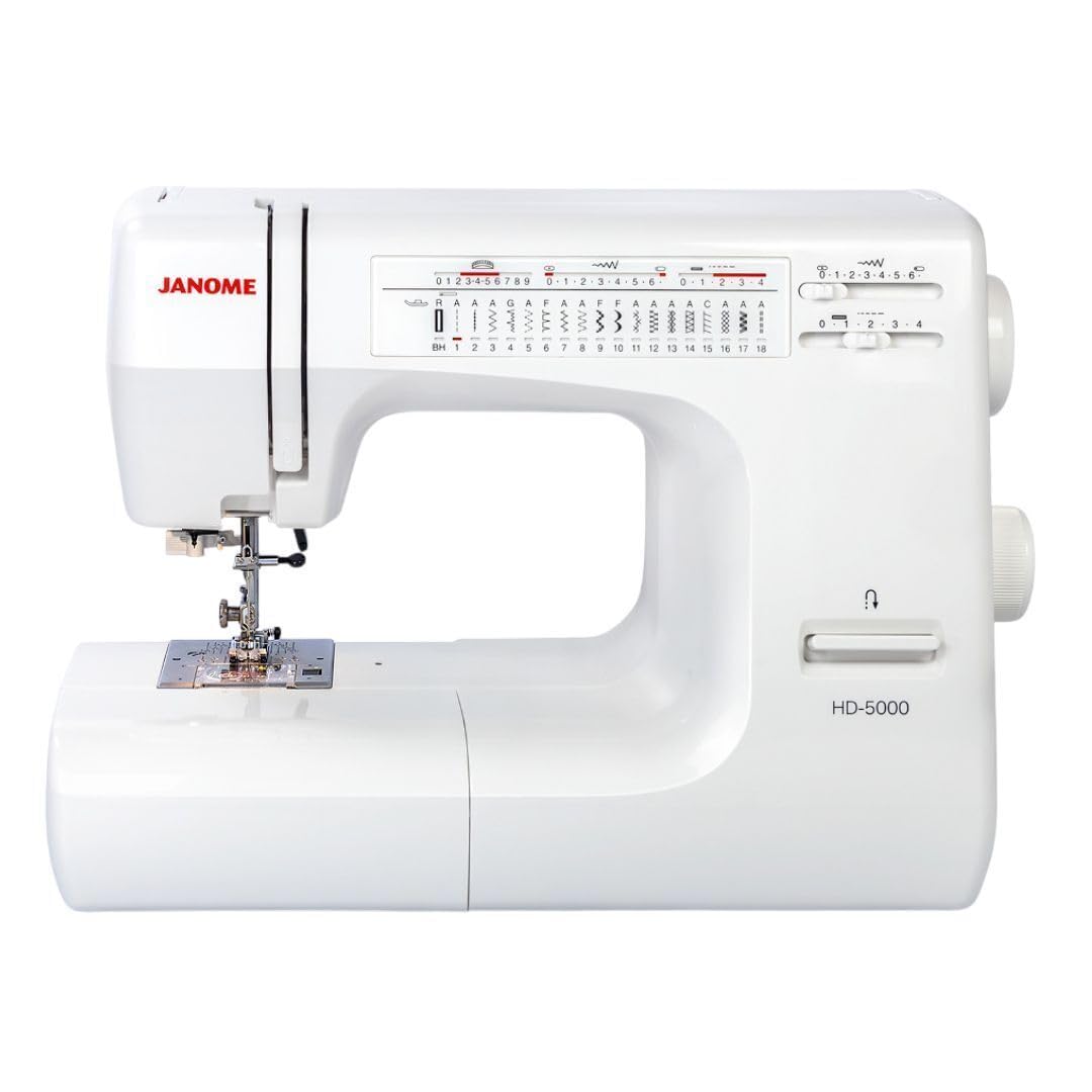 Janome HD5000 Heavy-Duty Sewing Machine for Beginners - Portable Mechanical Sewing Machines with Accessories and Cover, Leather Stitching Machine for Hemming, Clothes, Jeans, Quilting, Upholstery