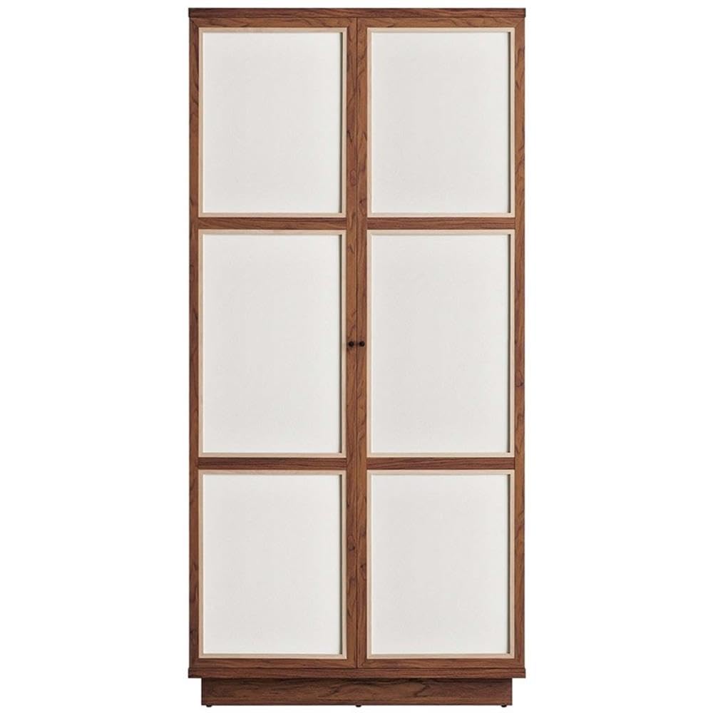 Pemberly Row Modern 70 in Tall Wood Grain Storage Cabinet, Walnut Finish, MDF and Particleboard Construction, Linen-Textured Doors, Soft-Close Hinges, Adjustable Shelves, Freestanding for Home or