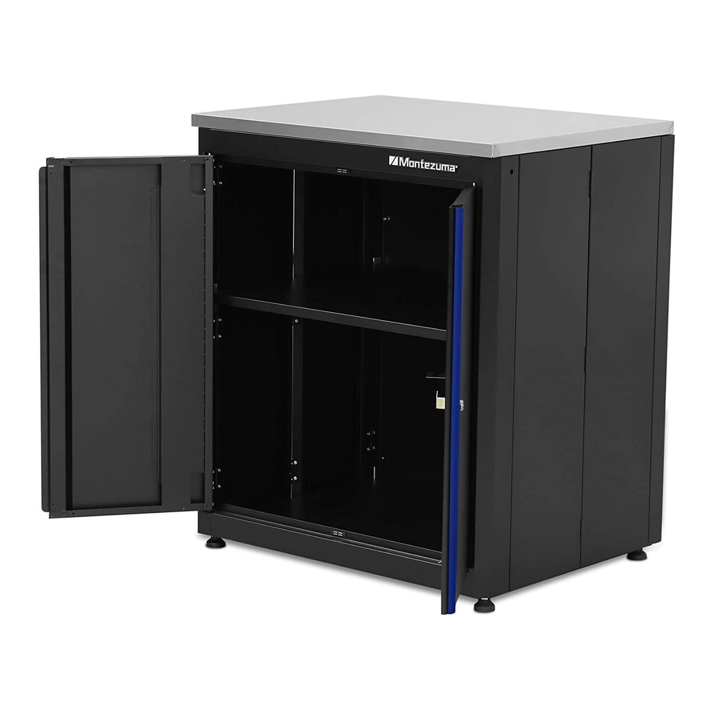 Montezuma Garage Tool Storage System - 30.5 x 24" Locking 2 Door Workbench with Magnetic Latches & Stainless Steel Worktop - BKMG30242BC