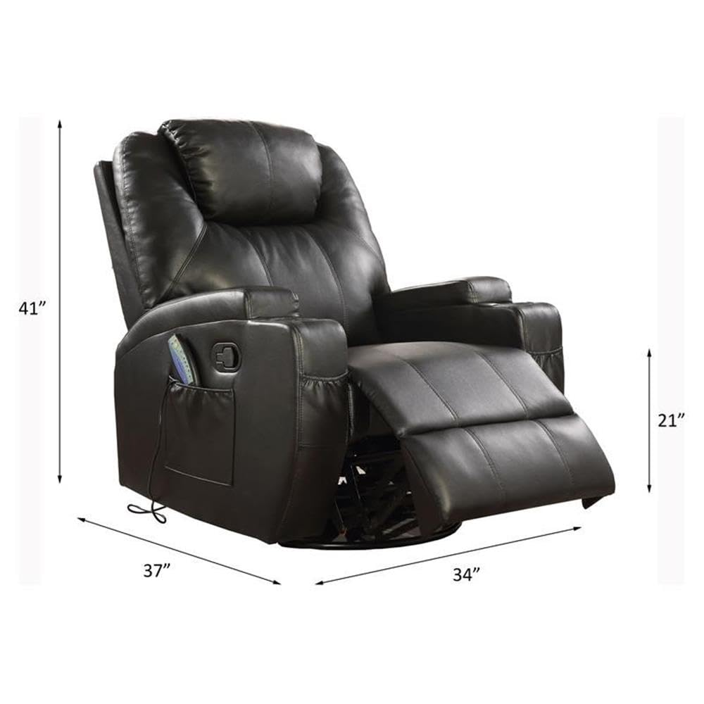 Acme Waterlily Faux Leather Rocker Recliner with Motion Swivel in Black