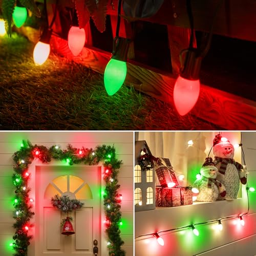 Minetom C9 Christmas String Lights, 50FT, Red Green White, E17 Base, Indoor/Outdoor Holiday Decor