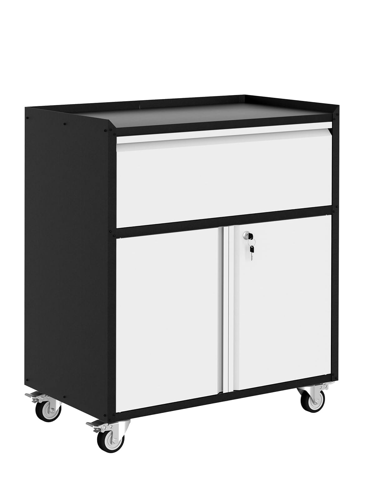 Rolling Metal Tool Chest Cabinet, Garage Storage Cabinet with Wheels, Doors and 1 Drawer, Heavy Duty Lockable Tool Chest Cart with Shelves, for Home Office Workshop Warehouse, Assembly Required