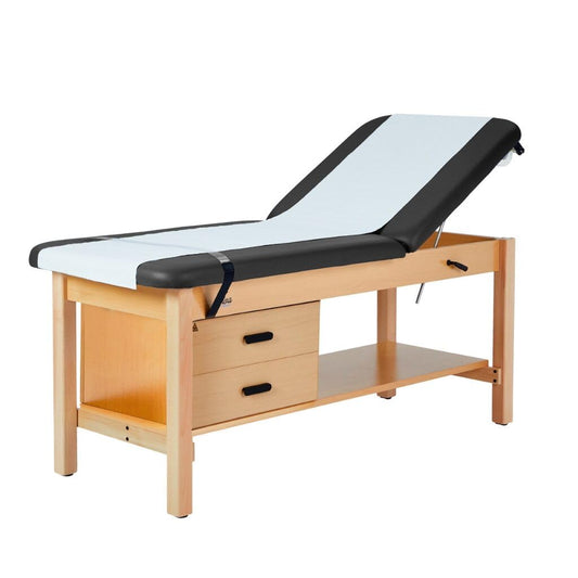 Vivacomfort Aristo H-Brace Tilted Treatment Table with Shelf and Drawers, 500 lbs Weight Capacity, Black