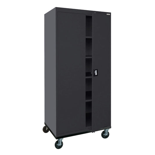 Sandusky Lee TA4R362472-09 Transport Series Mobile Storage Cabinet with Wheels, Adjustable Shelves, 230lb Capacity, 24" Depth x 36" Width x 78" Height, Black