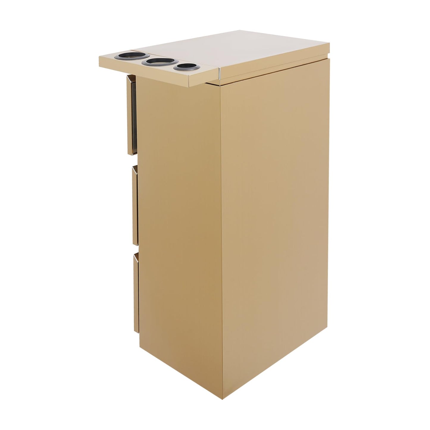 Salon Station for Hair Stylist, 3-Drawer Stainless Steel Salon Storage Cabinet Barber Organizer with 3 Hair Dryer Holders, Smooth & Silent Sliding (Gold)