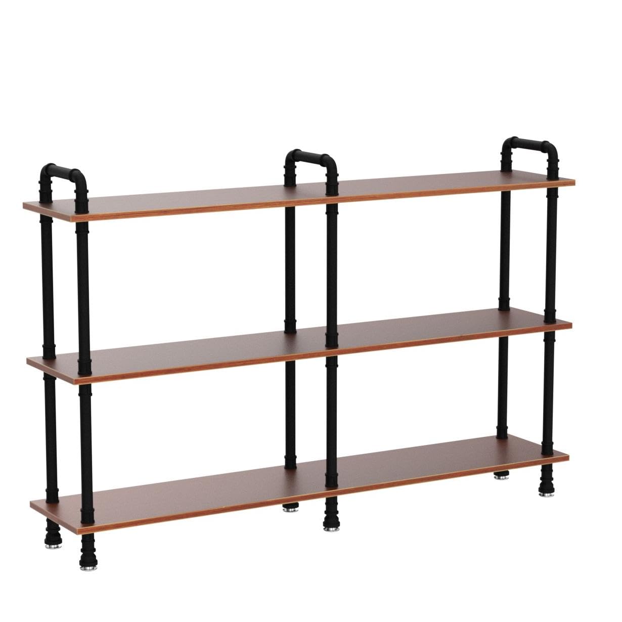 Industrial Bookshelf, Rustic Open Bookcase, 3 Tier Wide Wood and Metal Bookshelf, Solid Pine Wood and Iron Pipe Long Storage Shelf Wide Open Storage Shelf for Living Room Office Bedroom Kitchen