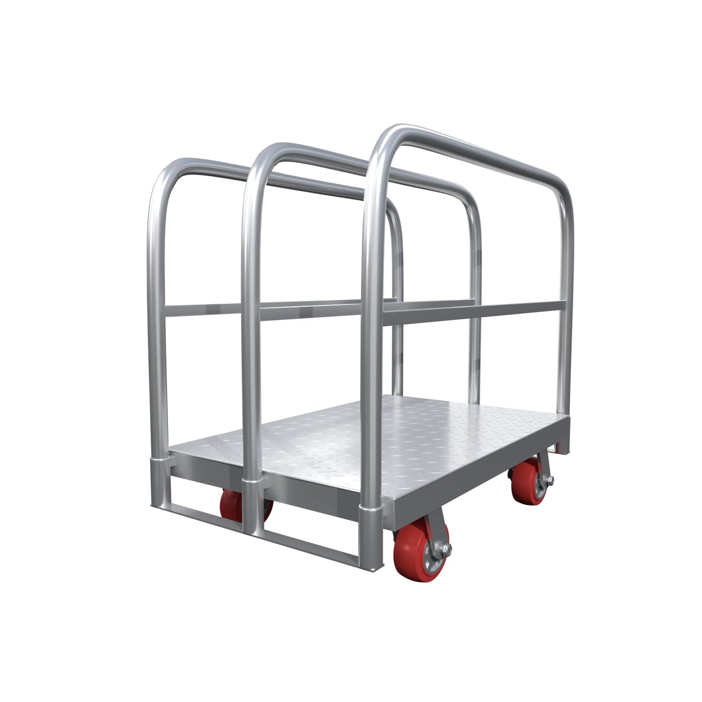Steel Panel Truck Cart, Platform Truck, Heavy Duty Lumber Drywall Dolly, Flatbed with 2500 lbs Capacity and 4 Swivel Casters, 36x24inch Steel Board with 3 Side Handrails