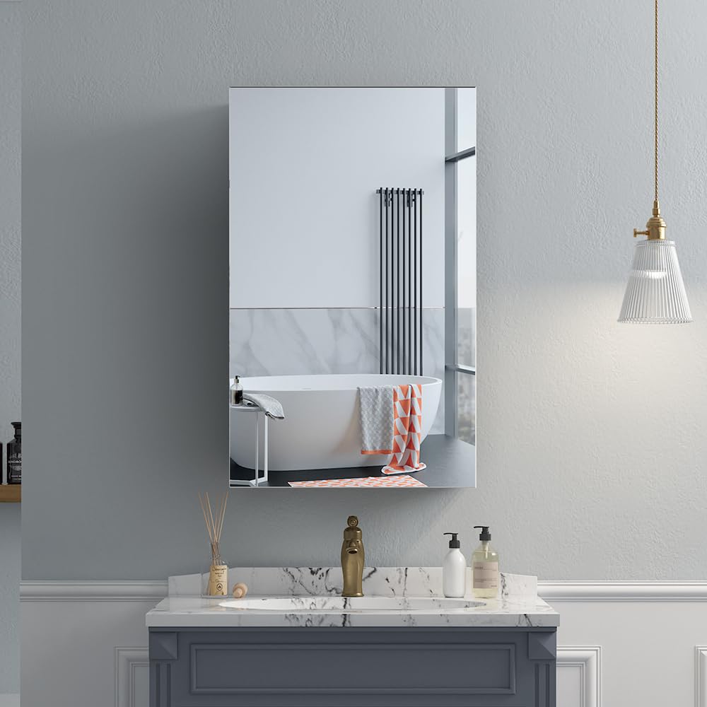 Quavikey 16"x26" Medicine Cabinet with Mirror, Recessed or Surface, Black