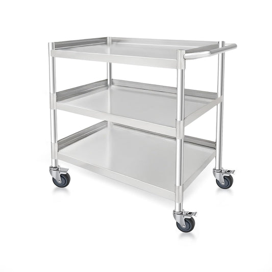 Hutioai 3-Shelf Stainless Steel Rolling Utility Cart - Heavy-Duty Metal Mobile Storage with Handle & Locking Wheels - Ideal for Kitchen, Medical, Lab, Restaurant & Home Use (16''x24''x34'')