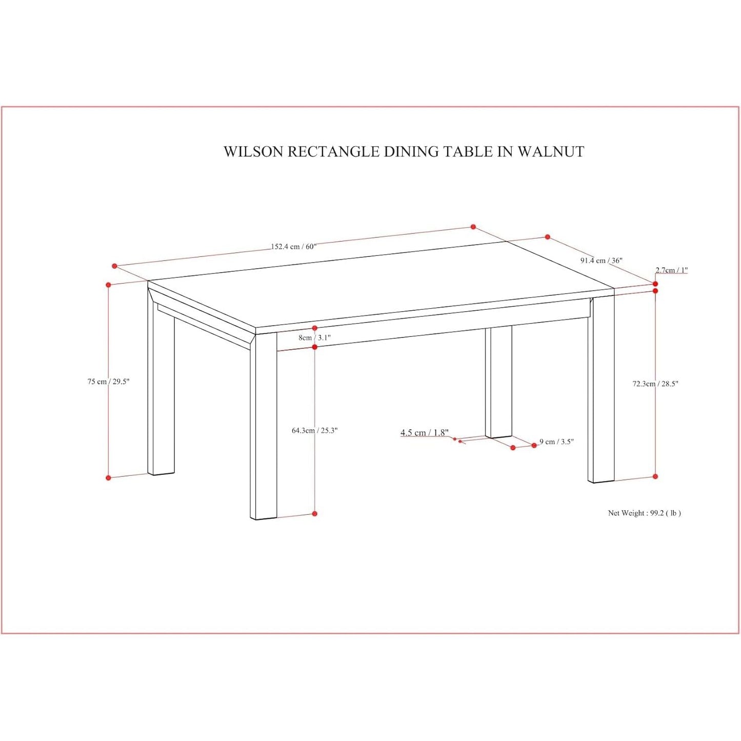 SIMPLIHOME Wilson Dining Table - 60 inch Wide Solid Wood Walnut Veneer Rectangular Table, Transitional Style for Dining Room or Kitchen with Thick, Straight Legs and Inset Apron, Seats 6