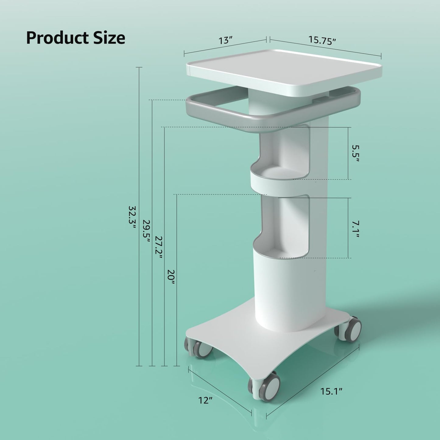 BEWISER Medical Trolley with Lockable Wheels-Ultrasound Imaging Scanner Vehicle Storage Cart,15.7 x 13 Inch Panel,Mobile Dental Cart for Clinics, Hospitals, Beauty Salon