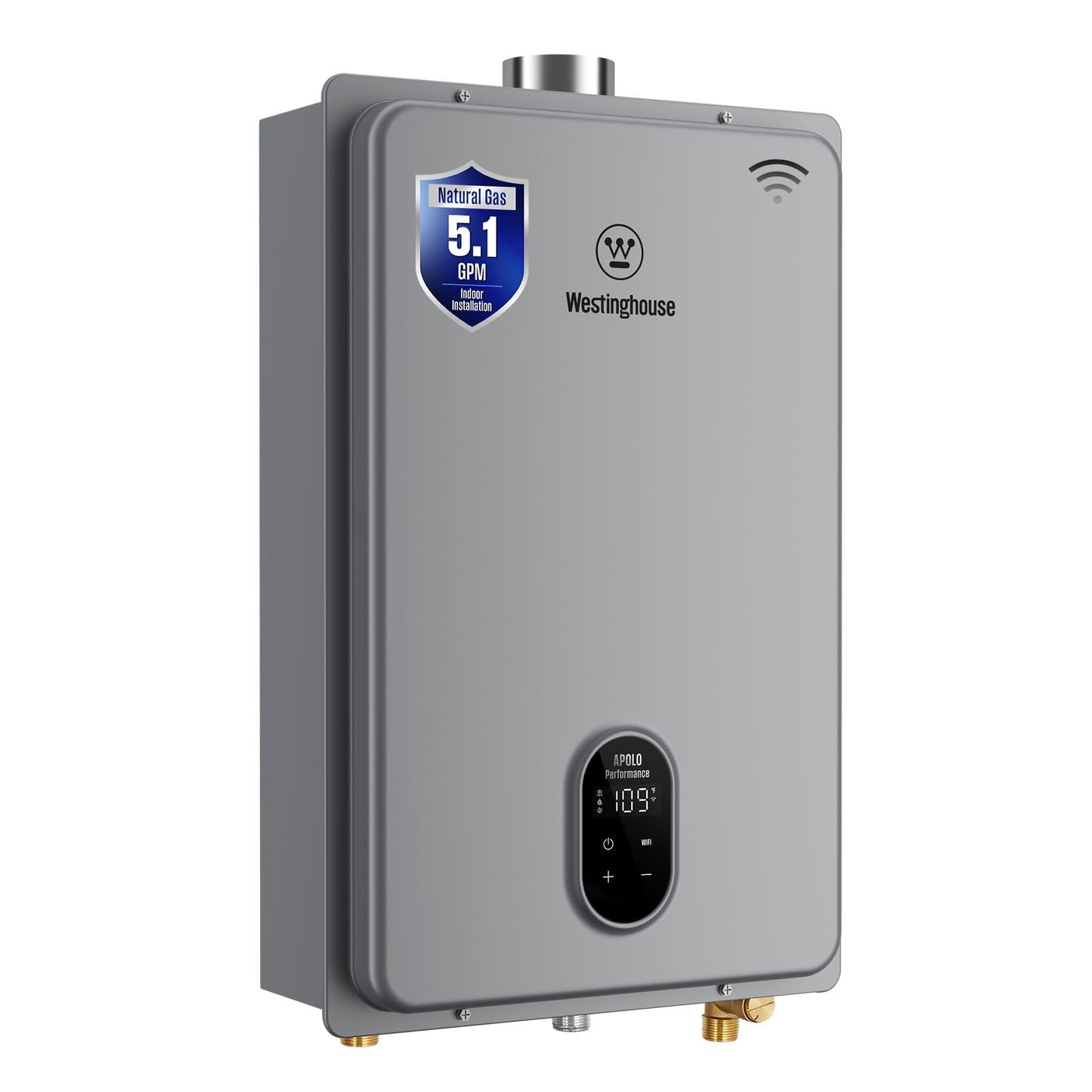Westinghouse Tankless Water Heater Gas, 5.1 GPM 120,000 BTU Indoor Natural Gas Heater Whole House, Smart WiFi&App Control, CSA Certified, ±1°F Temperature Stability, Non-Condensing for 2-4 Fixtures