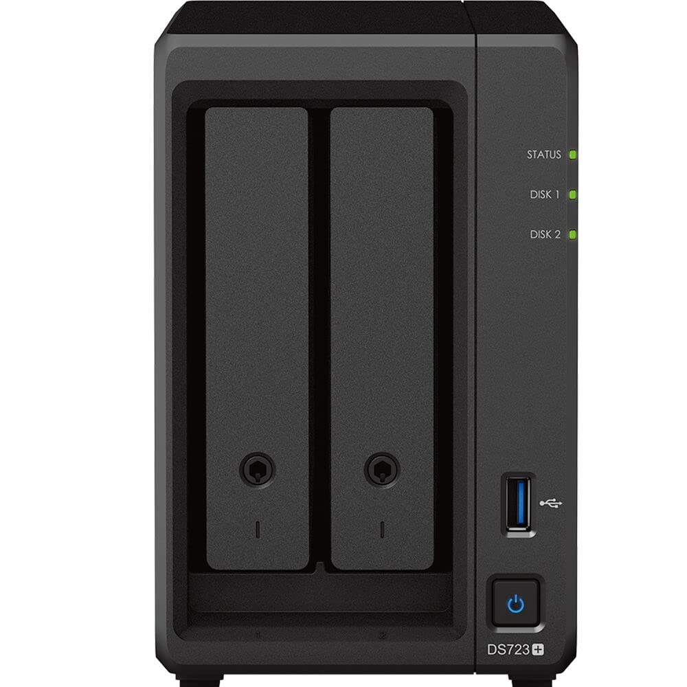 Synology DiskStation DS723+ NAS Server with Ryzen 2.6GHz CPU, 32GB Memory, 20TB HDD Storage, 1TB M.2 NVMe SSD, 2 x 1GbE LAN Ports, DSM Operating System
