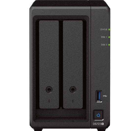 Synology DiskStation DS723+ NAS Server with Ryzen 2.6GHz CPU, 32GB Memory, 20TB HDD Storage, 1TB M.2 NVMe SSD, 2 x 1GbE LAN Ports, DSM Operating System