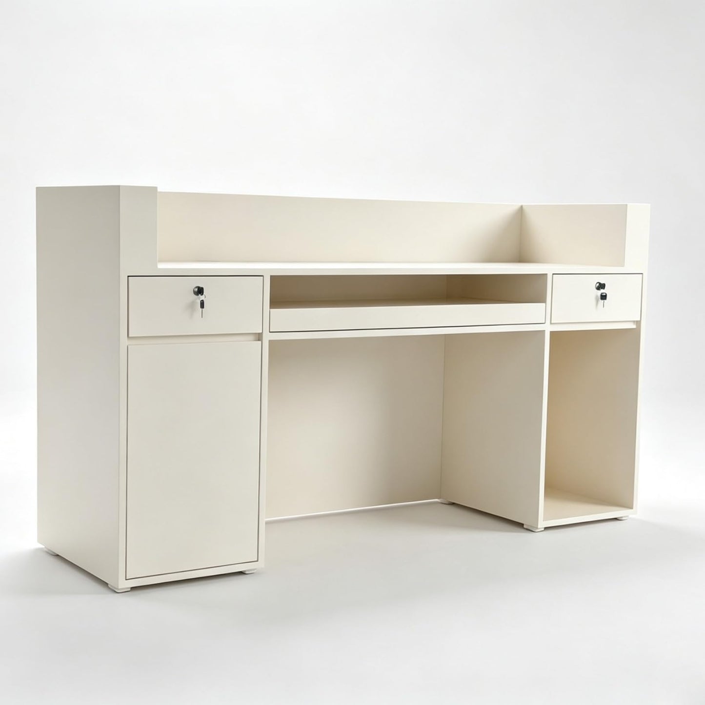 M2 Retail Reception Desk, No Assembly Required with Drawer & Storage Cabinet, Cable Management & LED Light, Modern Design for Office, Salon, SPA, Lobby (Beige+Wood, 1800 * 600 * 1000/71 * 24 * 39")