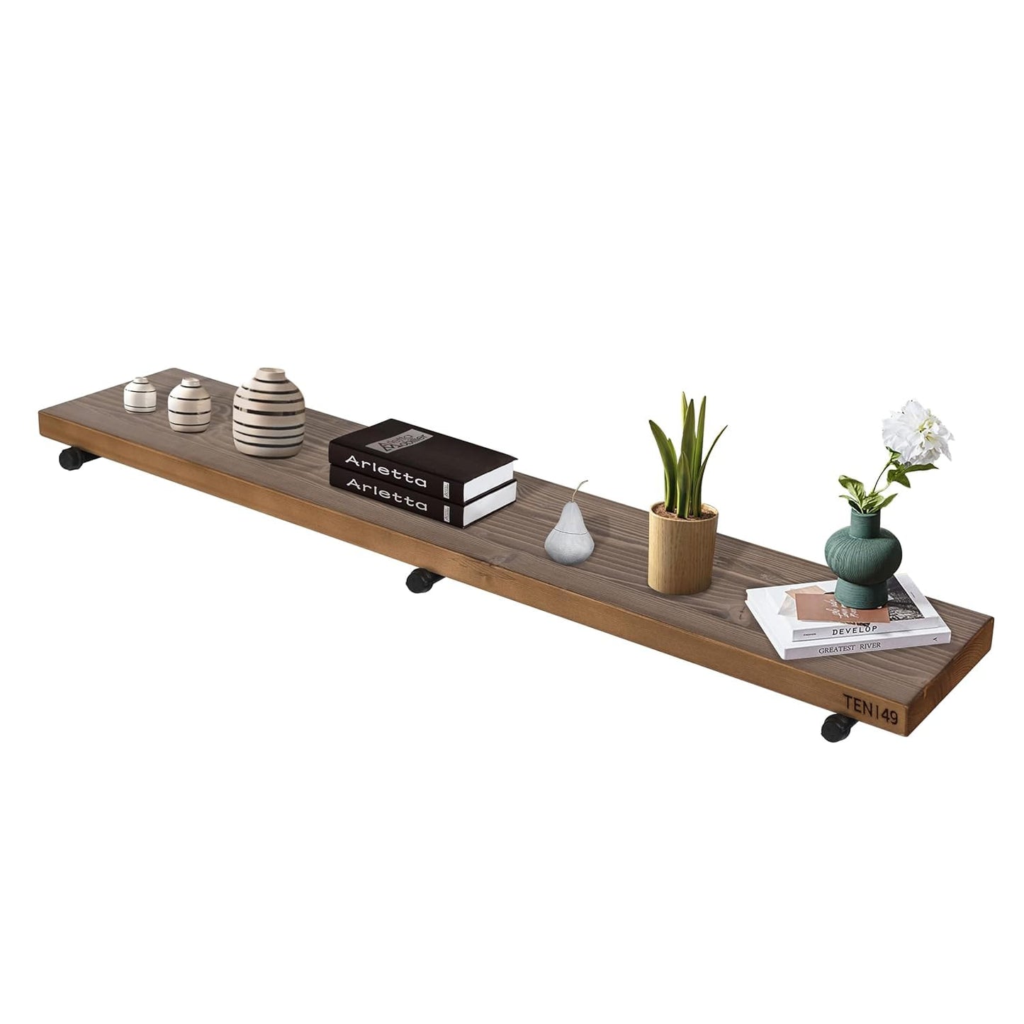 TEN49 Real Wood Rustic Floating Shelves Wall - 60 Wide Small Wooden Industrial Pipe Shelving 1.8 Thick - Farmhouse Pipe Wall Shelves Furniture Bathroom Decor Art Shelf - Dark Espresso Color - Set of 1
