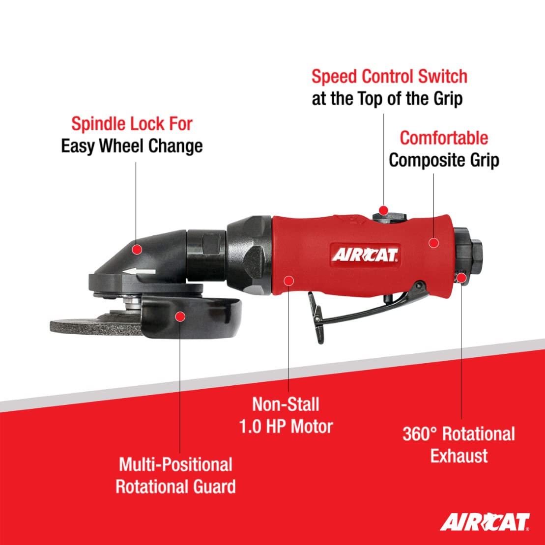 AIRCAT Pneumatic Tools 6340-A: 1.0 HP 4-1/2-Inch Angle Grinder with Spindle Lock 11,000 RPM