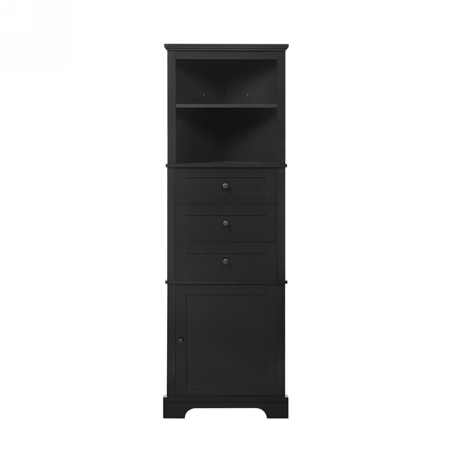 Storage Corner Cabinet with 3 Drawers and Door, Tall Line Pantry Home Space Saver for Bathroom, Living Room, Kitchen, Adjustable Shelf, Black