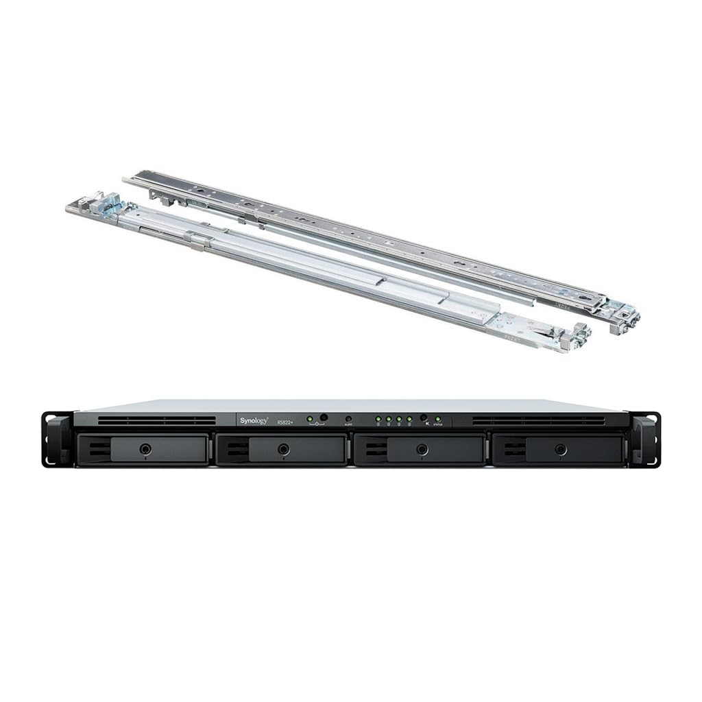 Synology RackStation RS822+ NAS Server with Ryzen 2.2GHz CPU, 32GB Memory, 8TB SSD Storage, 4 x 1GbE LAN Ports, DSM Operating System Bundle with Rail kit