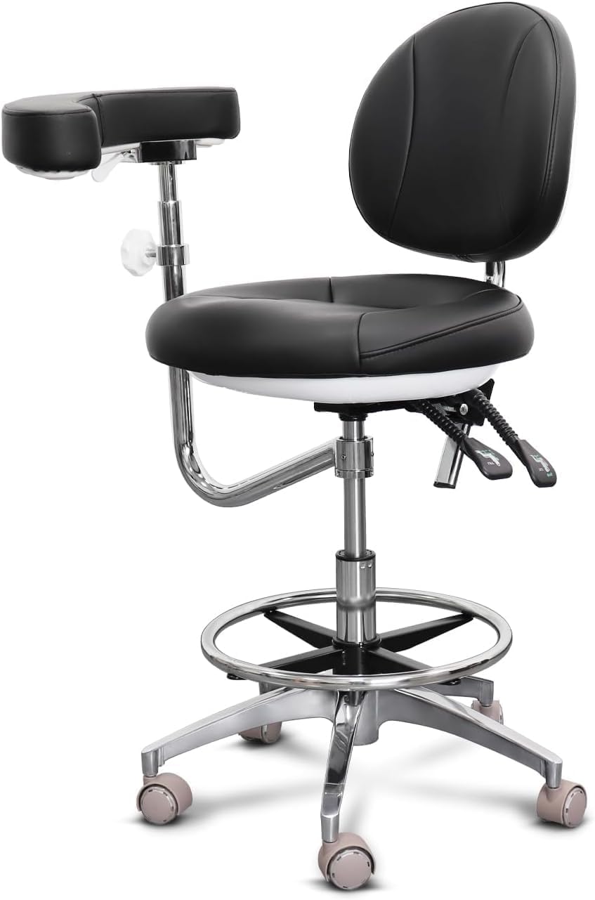 LIMKOMES Dental Assistant Chair with Rotatable Armrest,500 lbs Capacity