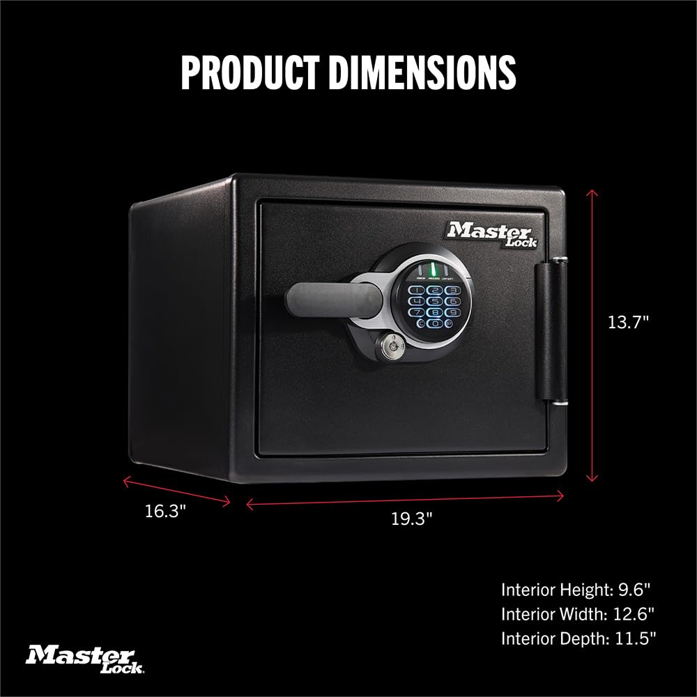 Master Lock Black Premium Fireproof and Waterproof Safe with Digital Keypad, 0.82 cu-ft, STW082GTC