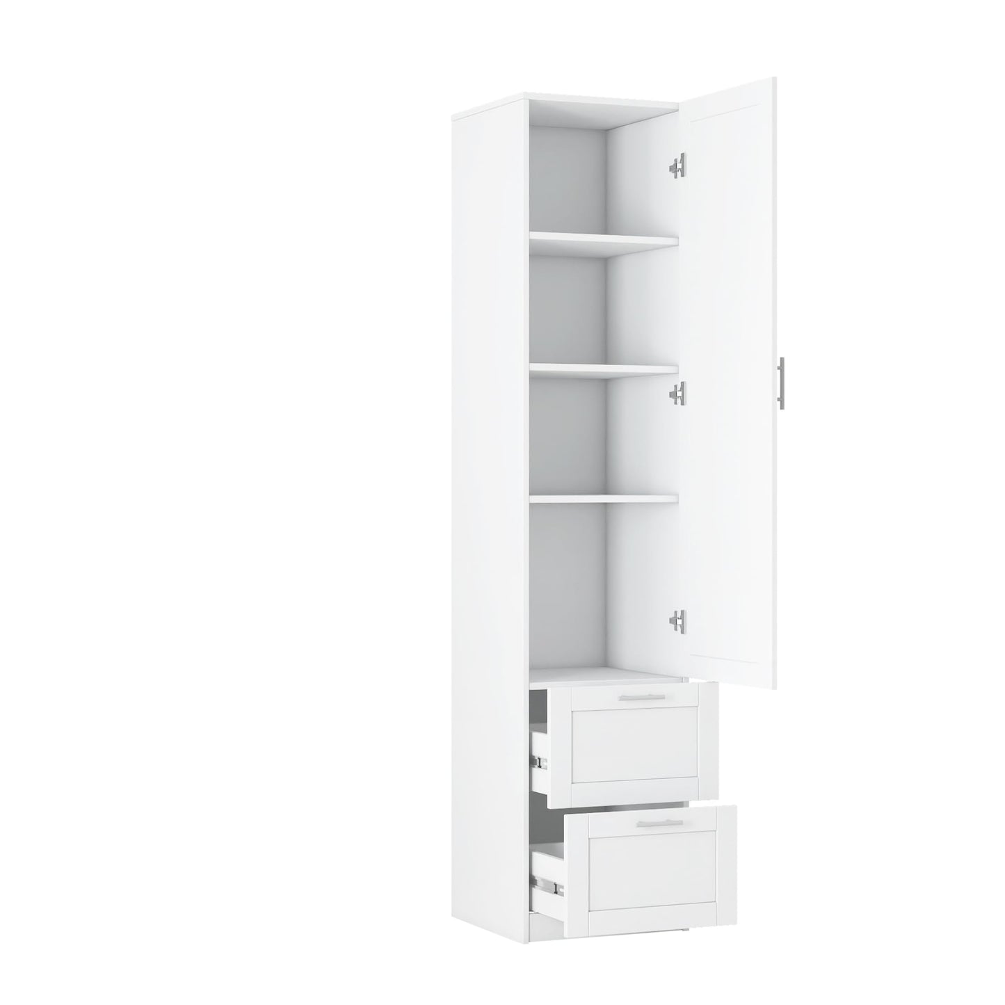 roomfitters Kitchen Pantry Storage Cabinet with 2 Drawers Tall Wooden Narrow Food Cupboard Bathroom Linen Tower, White