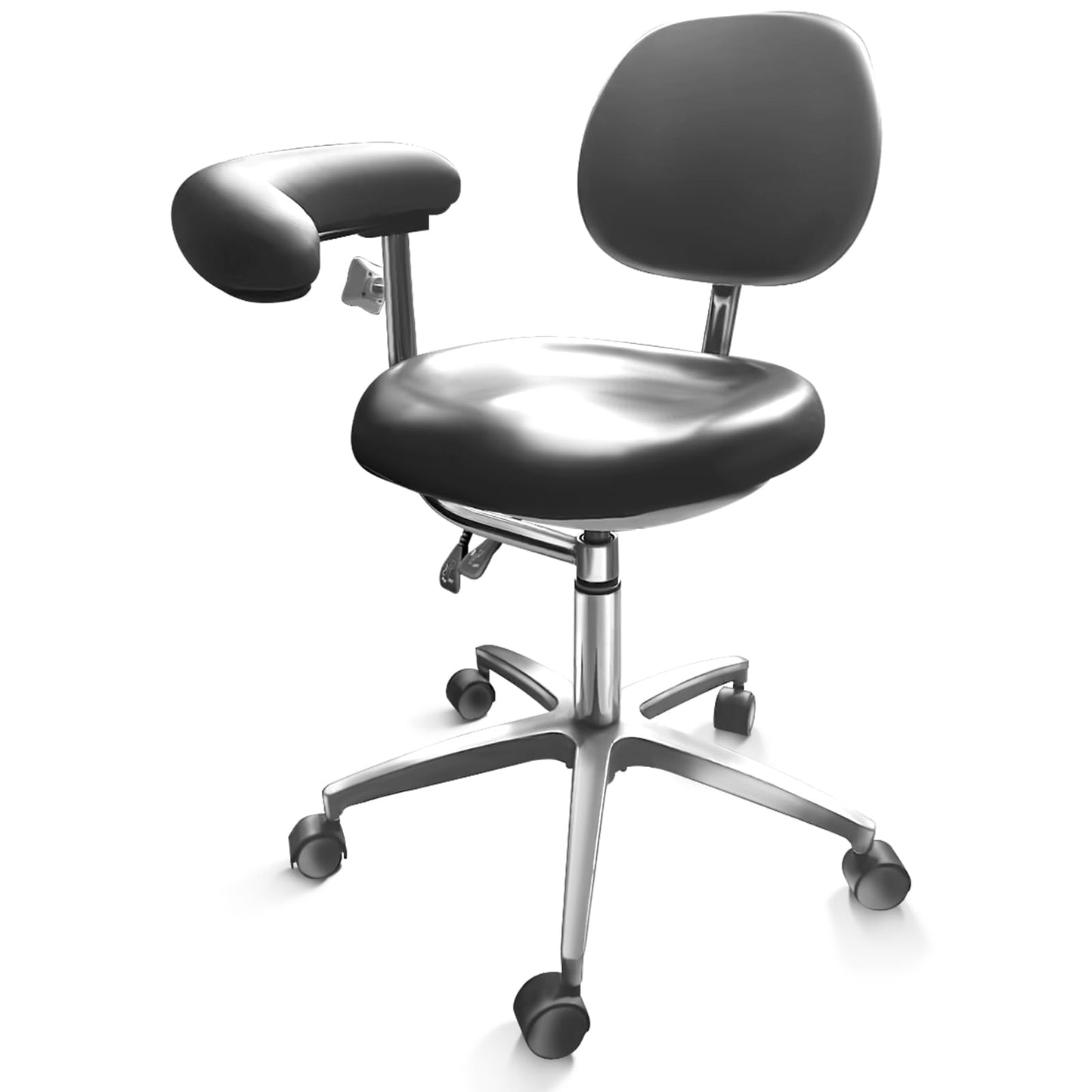 Dental Assistant Chair PU Leather with Swivel Armrests, Rolling Dental Chair, Ergonomic Swivel Dentist's Stool with Backrest for Clinics, Tattoo, Home and Laboratory - Black