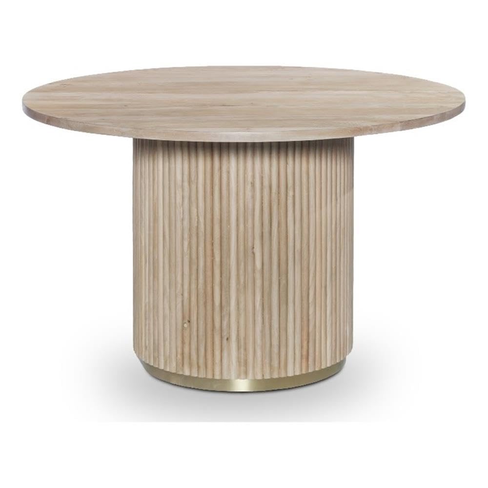 Meridian Furniture 876-T Oakhill Collection Modern | Contemporary Dining Table with White Oak Finish, Solid Mango Wood, Brushed Gold Base, Fluted Wood, 48" W x 48" D x 30" H, Natural