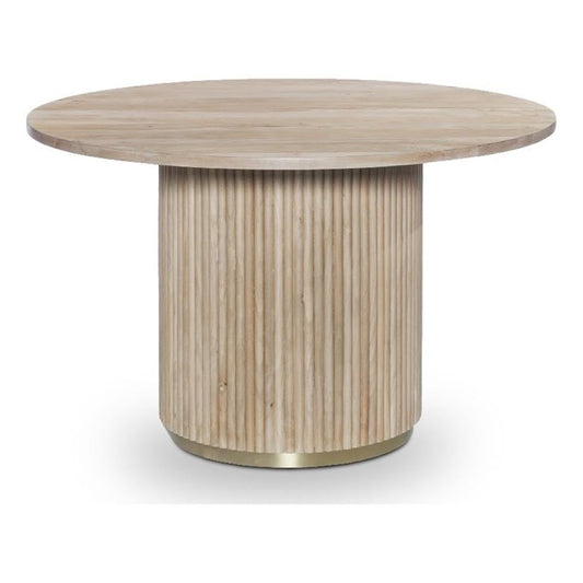 Meridian Furniture 876-T Oakhill Collection Modern | Contemporary Dining Table with White Oak Finish, Solid Mango Wood, Brushed Gold Base, Fluted Wood, 48" W x 48" D x 30" H, Natural