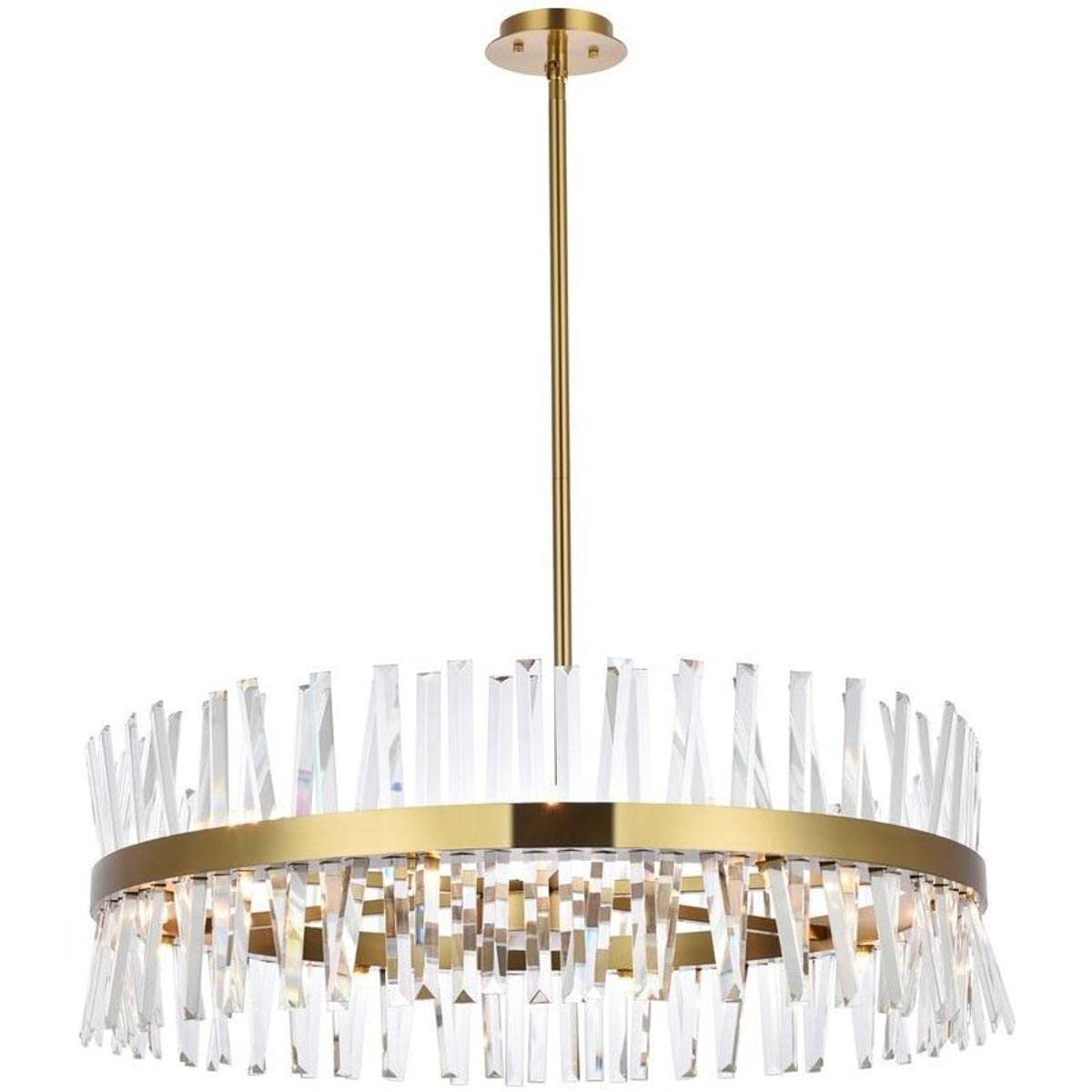 Elegant Lighting Serephina Crystal Round Chandelier, 36 Inch, Satin Gold, Model 6200D36SG, Iron and Crystal Material