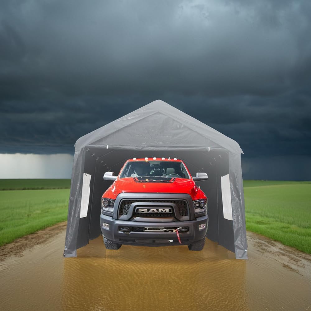 KEIKI 10x20ft Gazebo Party Tent Heavy Duty Canopy Carport Outdoor Portable Garage All-Weather Waterproof PE Cover UV Protection Mesh Windows Roll Up Doors for Backyard Camping and Events Grey