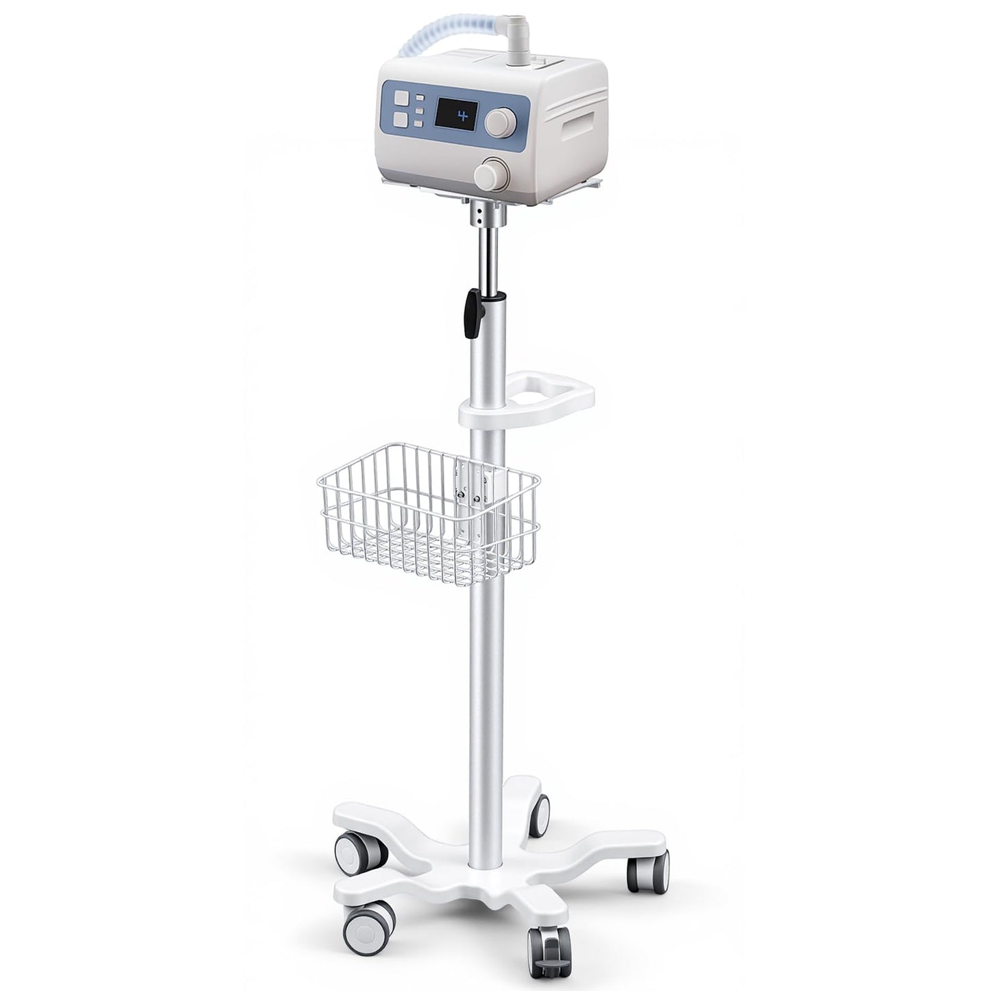 DaisyInner Adjustable Mobile Medical Cart with Wheels, Load up to 33 Lbs, Laptop Rolling Cart with Storage Basket 16.5" x 16.7" Large Tabletop Medical Trolley Workstation for Hospital, Lab Use(Tray)