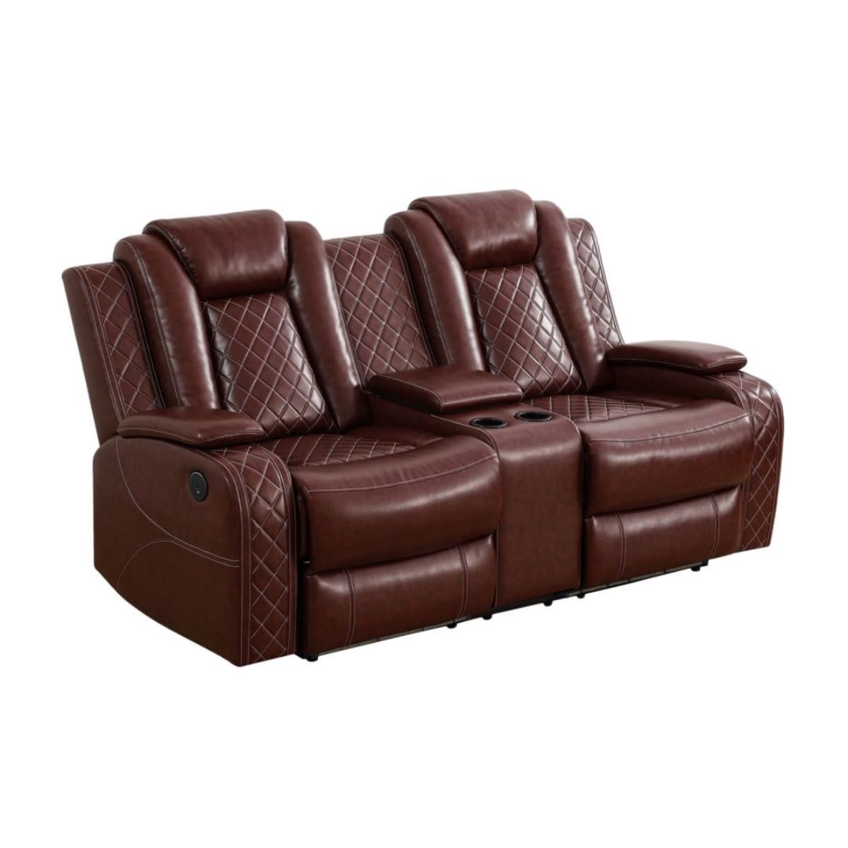 UOCFYK Electric Power Recliner Loveseat Set Living Room Furniture, Comfy Home Theater Breathing Leather Seating with USB 2.0 Charging Ports, LED Light Strips, Mid Console and Cupholders (Red)
