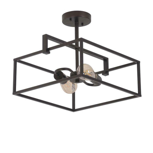 Chloe Lighting Nolan Farmhouse Semi-Flush Ceiling Pendant, 14in Wide, 2 Light, Oil Rubbed Bronze, Glass, Model CH6H410RB14-SF2