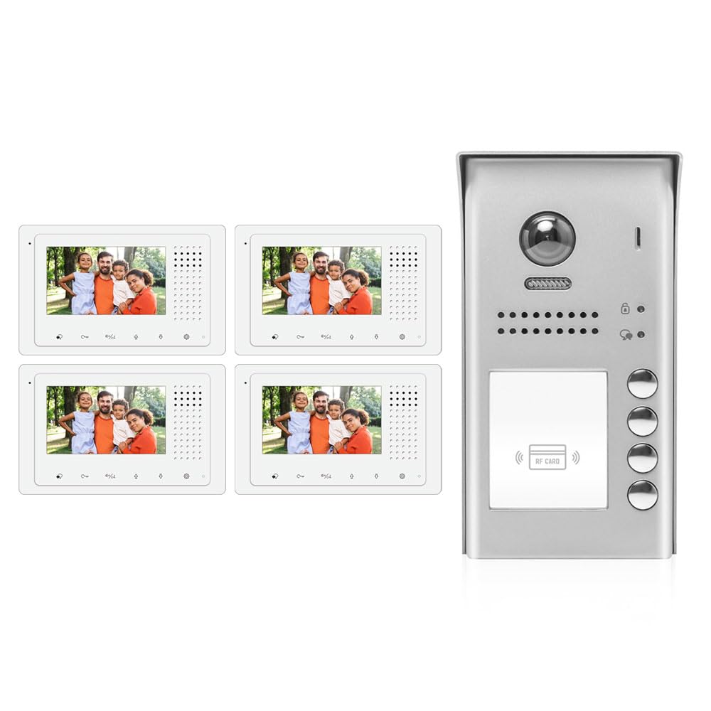 Video Intercom System, DK43341S/ID - 4 Apartment with 4 Color - 4.3 Inch Monitor, 2 Wire Audio/ Video Doorbell Intercom System Entry Kit