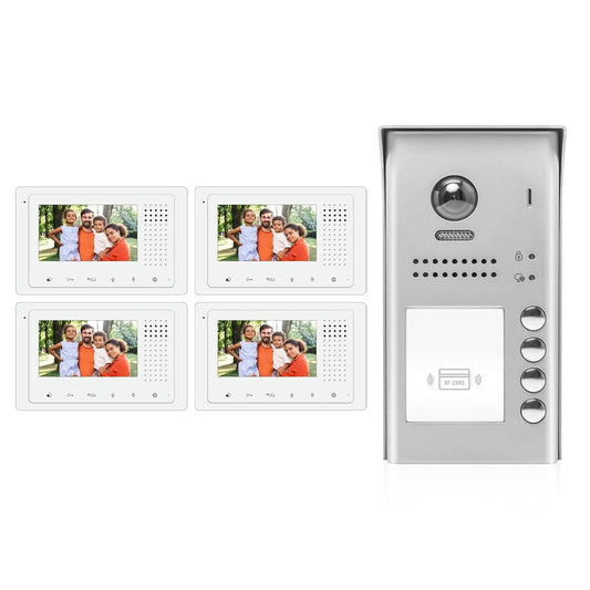 Video Intercom System, DK43341S/ID - 4 Apartment with 4 Color - 4.3 Inch Monitor, 2 Wire Audio/ Video Doorbell Intercom System Entry Kit