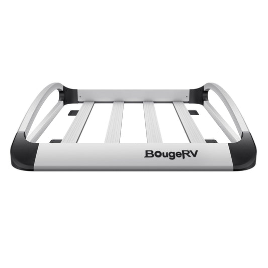 BougeRV Anti-Rust Aluminum Roof Basket 47''x40''x8'', Lightweight Universal Rooftop Cargo Carrier Roof Rack Cargo Basket with Wind Fairing, Roof Rack for SUV Pick Up Truck,150LBS Load Capacity, Silver