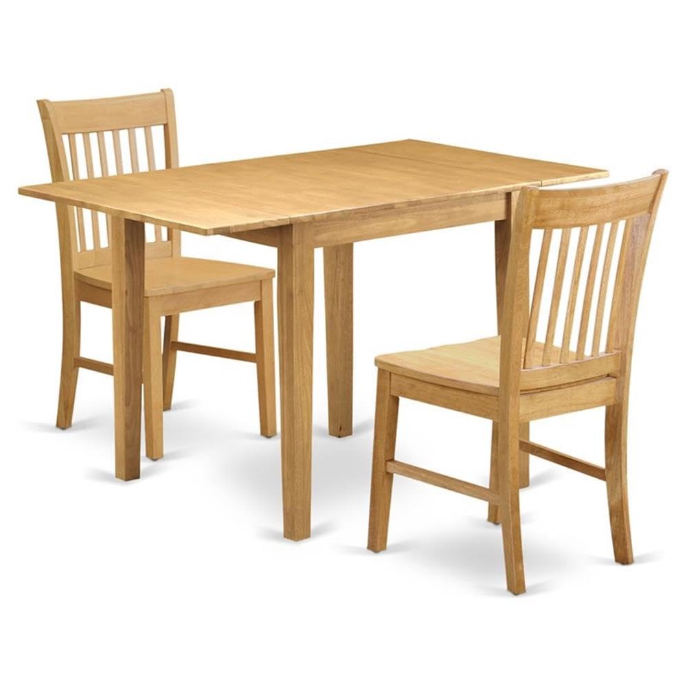 East West Furniture NDNO3-OAK-W 3 Piece Kitchen Table Set for Small Spaces Contains a Rectangle Dining Table with Dropleaf and 2 Dining Room Chairs, 30x48 Inch, Oak